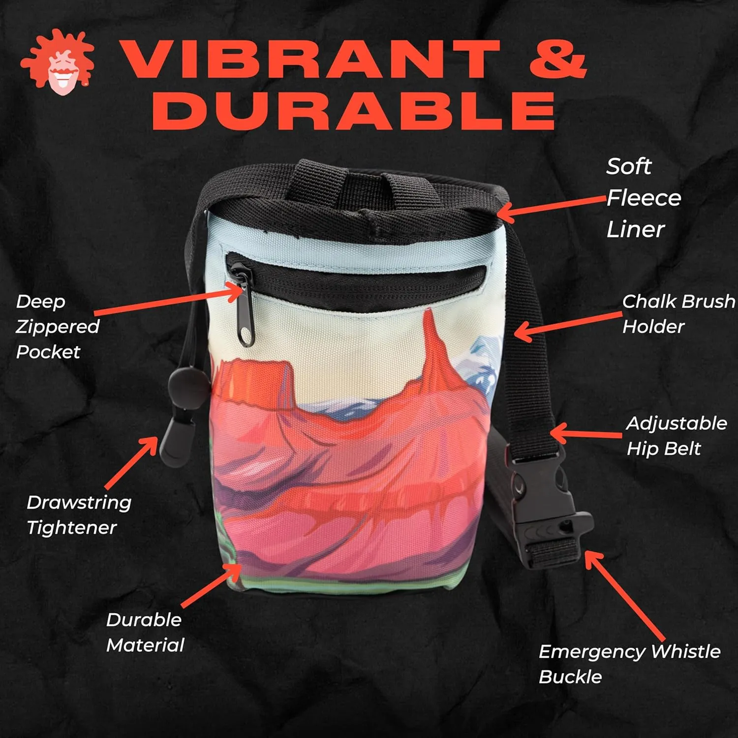 Rock Climbing Chalk Bag | for Outdoor, Gym, & Bouldering | Adjustable Waist Belt, Durable Drawstring Closure, & Zippered Pocket