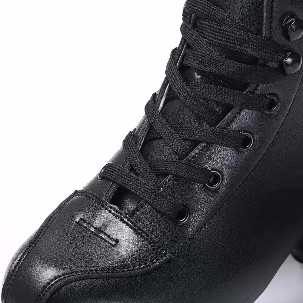 Roller Skates Women Men High-Top PU Leather Roller Skates Classic Double-Row Roller Skates Outdoor Indoor Quad-Skates with Light up Shoe Laces