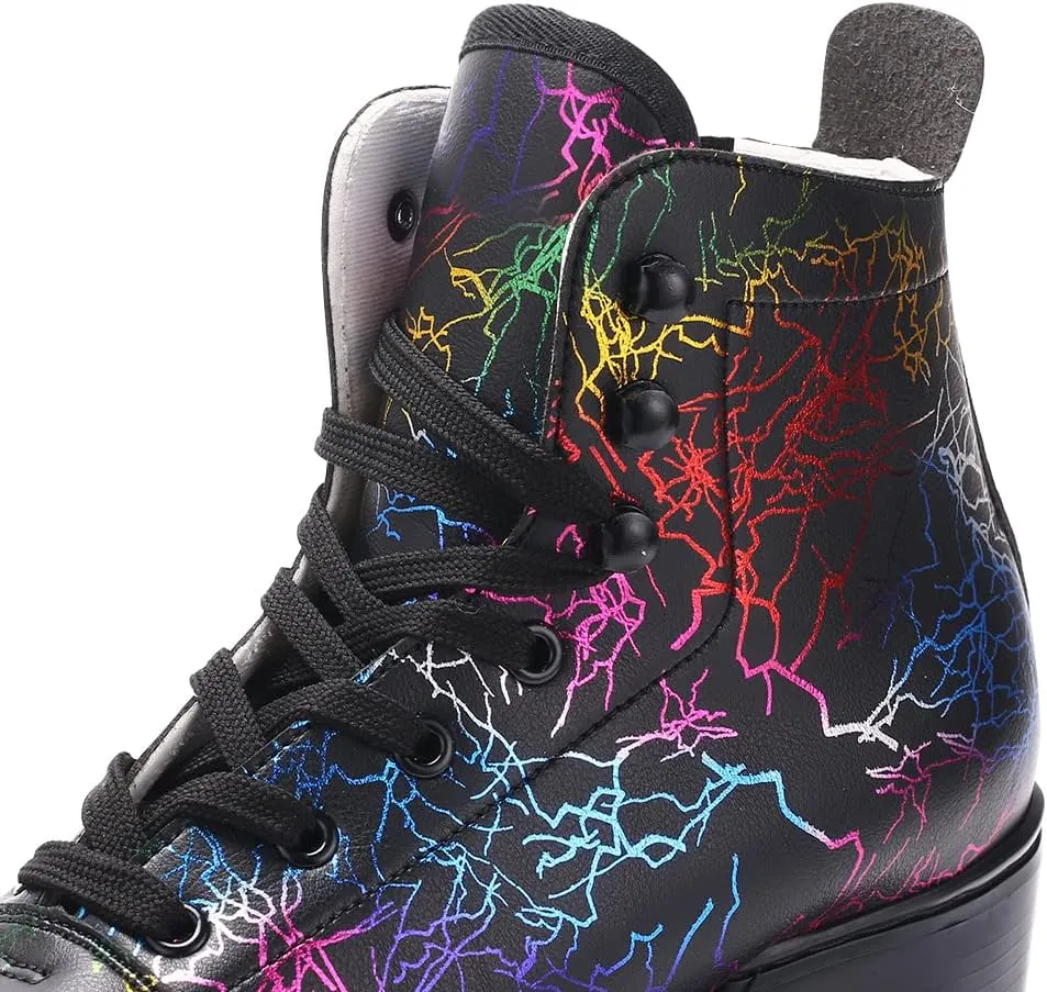 Roller Skates Women Men - Microfiber Leather Roller Skate Classic High Top Double Row Roller Skates for Indoor Outdoor with Light up Shoe Laces