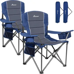 Romswi Oversized Camping Chairs,Heavy Duty Support 500 LBS,Padded Back & Arm Sport Chairs, Cup Holder Cooler Bag, Collapsible Folding Chairs for Outdoor, Fishing & Garden
