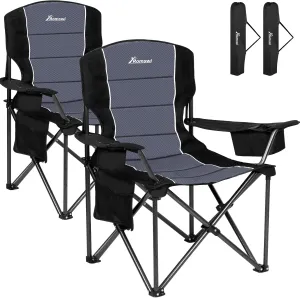 Romswi Oversized Camping Chairs,Heavy Duty Support 500 LBS,Padded Back & Arm Sport Chairs, Cup Holder Cooler Bag, Collapsible Folding Chairs for Outdoor, Fishing & Garden