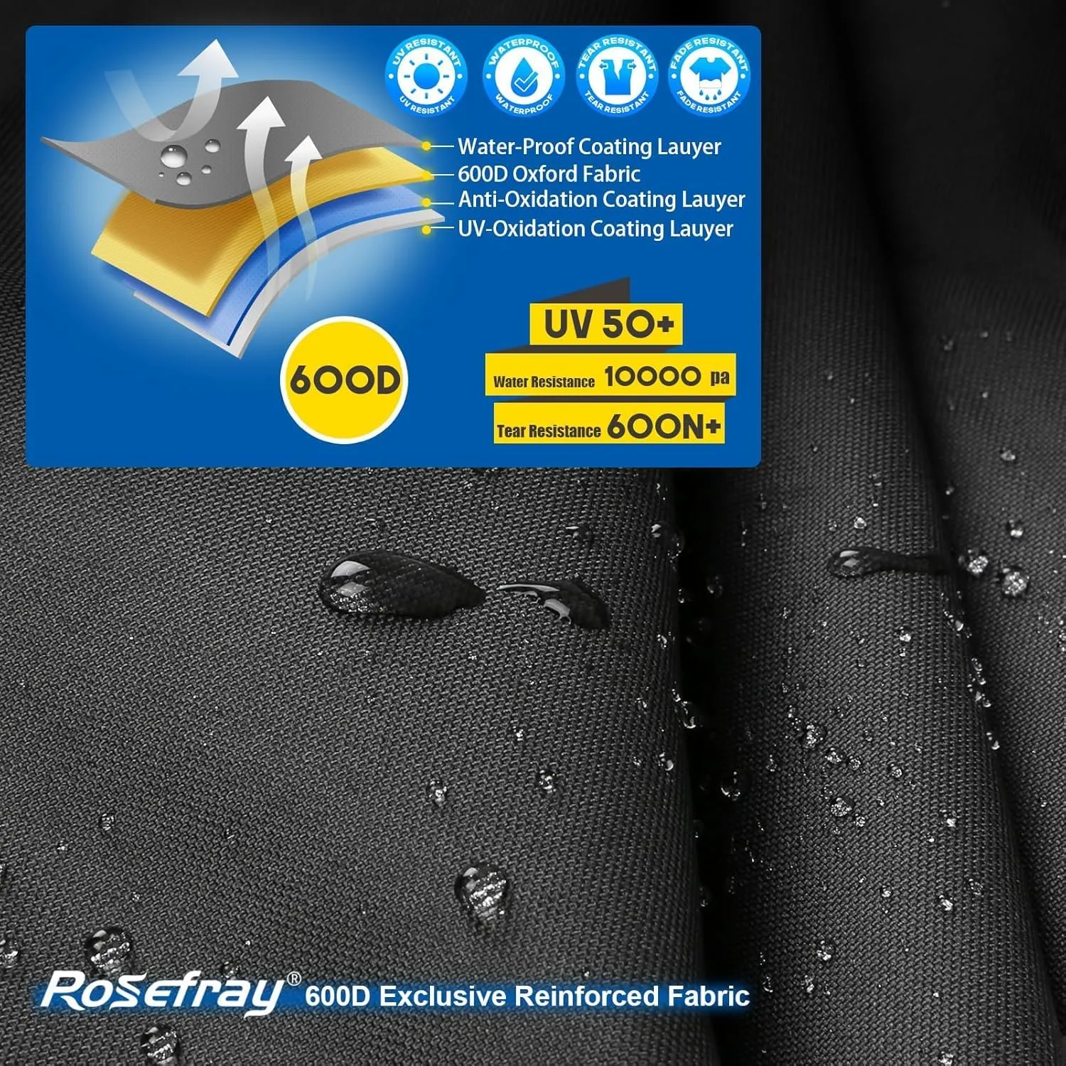 Rosefray Motorcycle Cover 600D Heavy Duty All Season Universal Weather Waterproof Sun Outdoor Protection Durable Night Reflective& 96" XXL Vehicle Cover/Gray