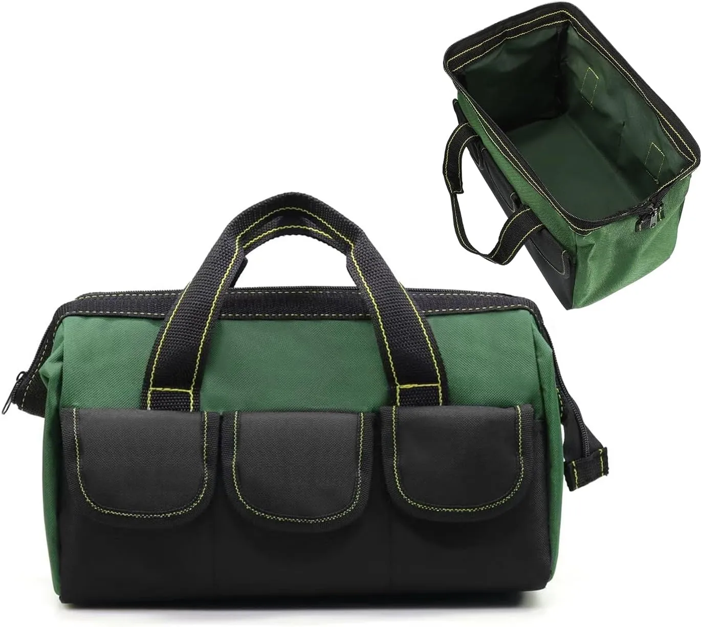 Rugged 16-Inch Wide Mouth Tool Bag for Professionals, Waterproof and Durable. Great for Construction Electricians Carpentry and DIY Enthusiasts, Green