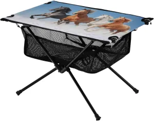 Running Horses Portable Folding Camping Table, Compact Lightweight Beach Table with Carrying Bag for Outdoor Picnics, BBQs, Camp