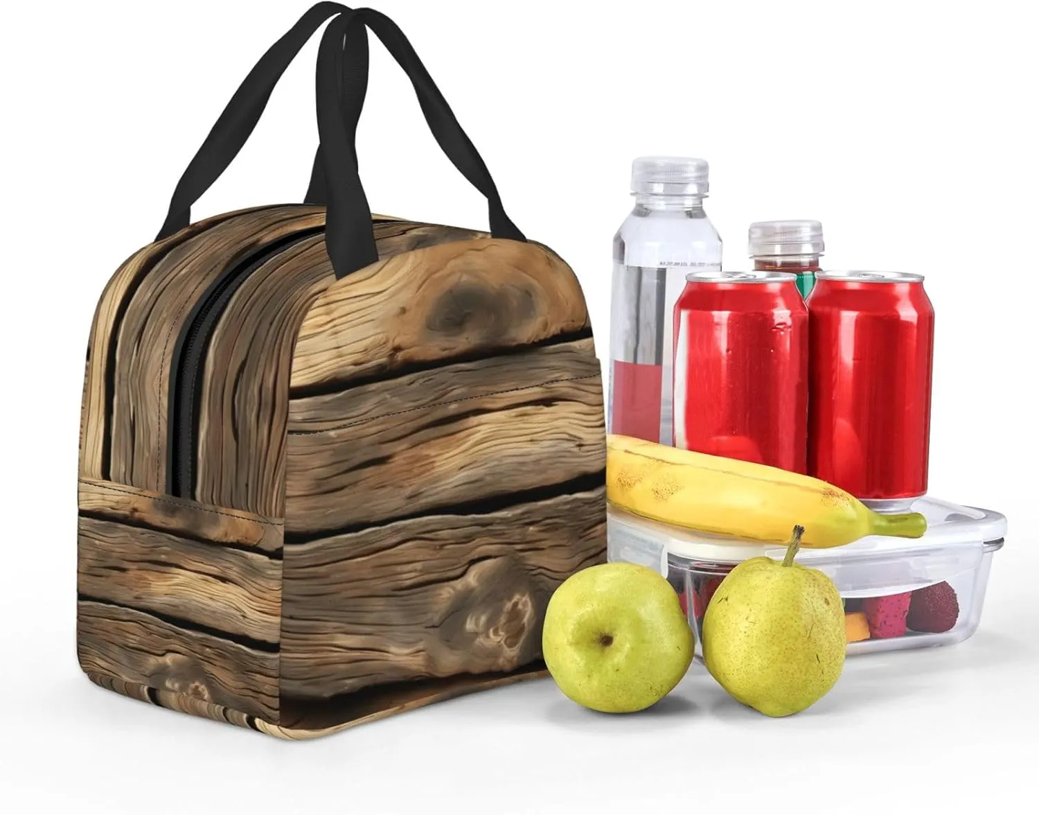 Rustic Wood Plank Lunch Bag for Women Men Insulated Lunch Box for Work/Picnic/Travel Reusable Durable Lunch Box