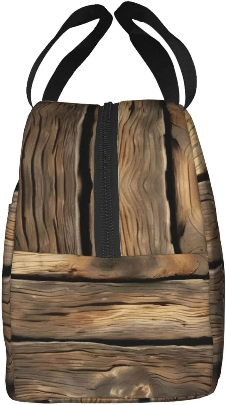Rustic Wood Plank Lunch Bag for Women Men Insulated Lunch Box for Work/Picnic/Travel Reusable Durable Lunch Box