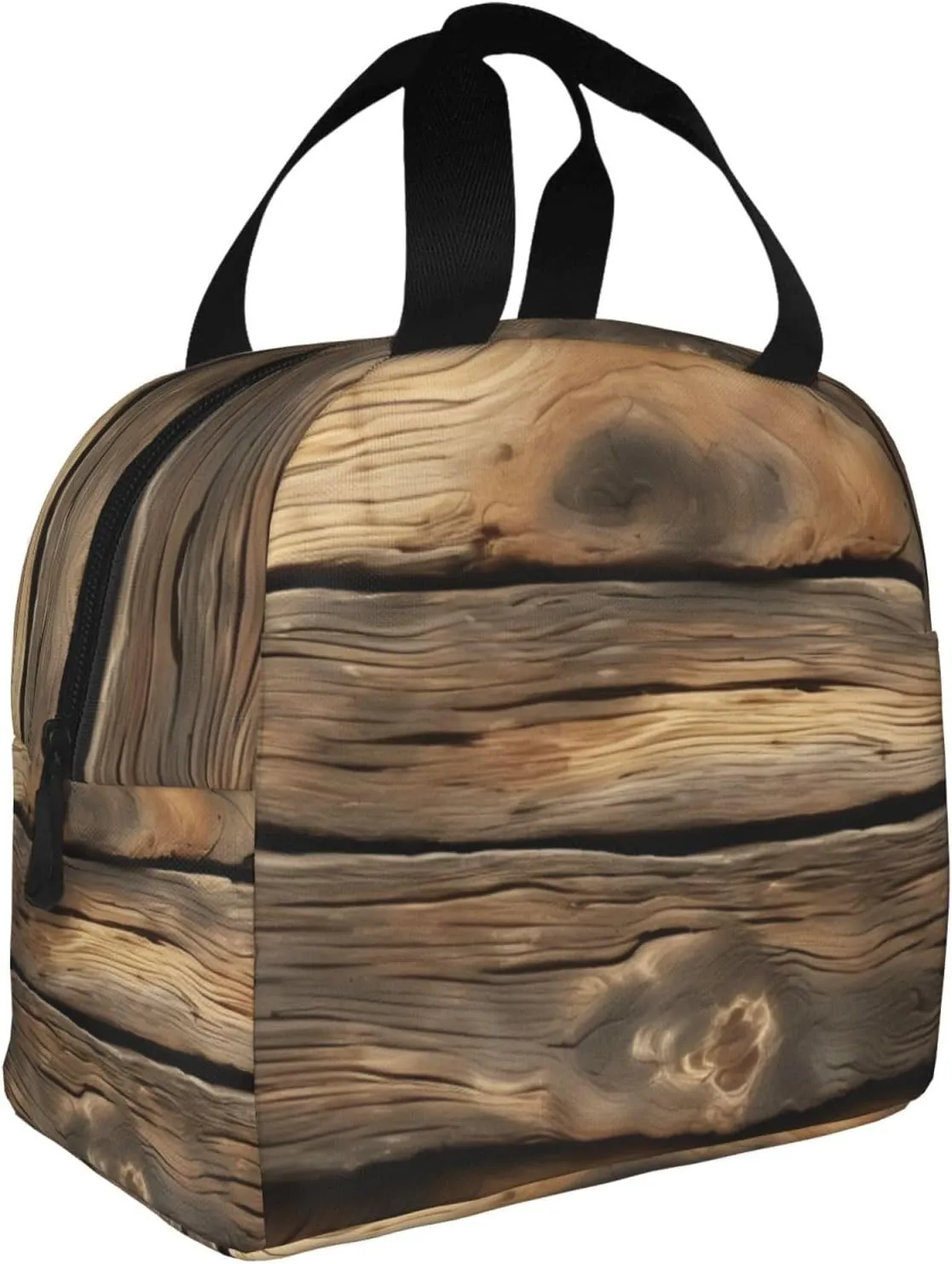 Rustic Wood Plank Lunch Bag for Women Men Insulated Lunch Box for Work/Picnic/Travel Reusable Durable Lunch Box