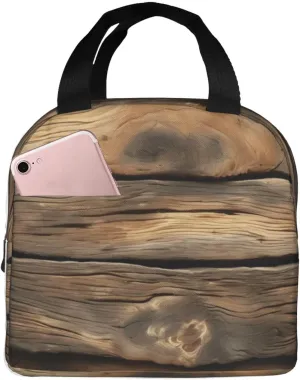 Rustic Wood Plank Lunch Bag for Women Men Insulated Lunch Box for Work/Picnic/Travel Reusable Durable Lunch Box