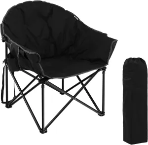S AFSTAR Oversized Camping Chair, Cushion Padded Moon Round Saucer Chair w/Cup Holder & Carry Bag, Outdoor Leisure Chair, Portable Folding Camp Chair for Camping Fishing, Supports 300lbs (Black)