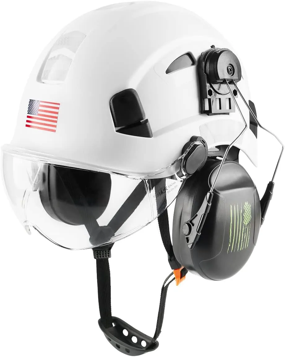 Safety Helmet Hard Hat with Visor and Ear Protection Adjustable Lightweight Vented ABS Work Helmet for Men and Women 6-Point Suspension ANSI Z89.1 Approved Ideal for Industrial & Construction