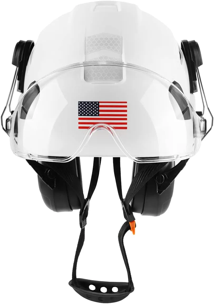 Safety Helmet Hard Hat with Visor and Ear Protection Adjustable Lightweight Vented ABS Work Helmet for Men and Women 6-Point Suspension ANSI Z89.1 Approved Ideal for Industrial & Construction