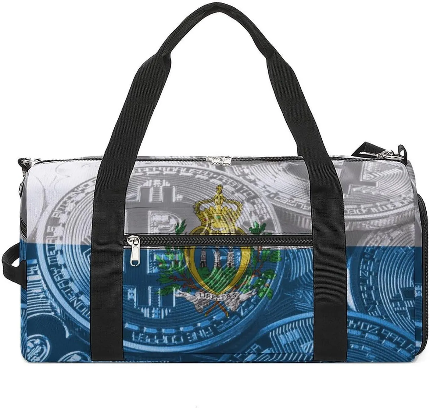 San Marino Flag Bitcoin Travel Duffel Bag with Shoe Compartment for Yoga and Sports
