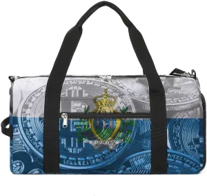 San Marino Flag Bitcoin Travel Duffel Bag with Shoe Compartment for Yoga and Sports