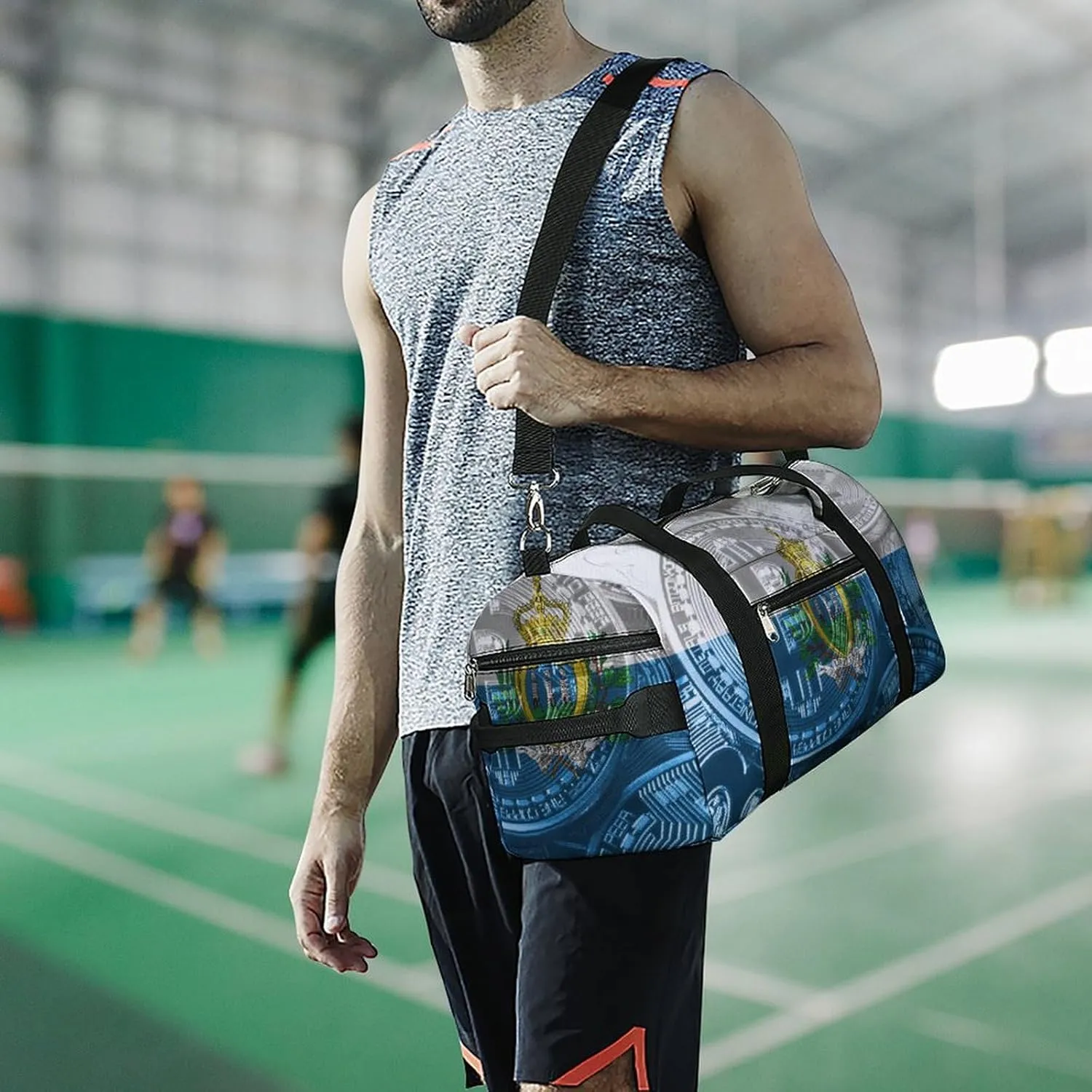 San Marino Flag Bitcoin Travel Duffel Bag with Shoe Compartment for Yoga and Sports