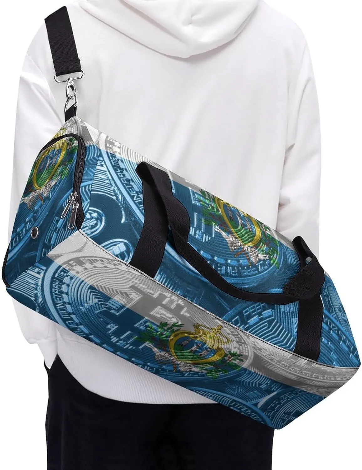 San Marino Flag Bitcoin Travel Duffel Bag with Shoe Compartment for Yoga and Sports