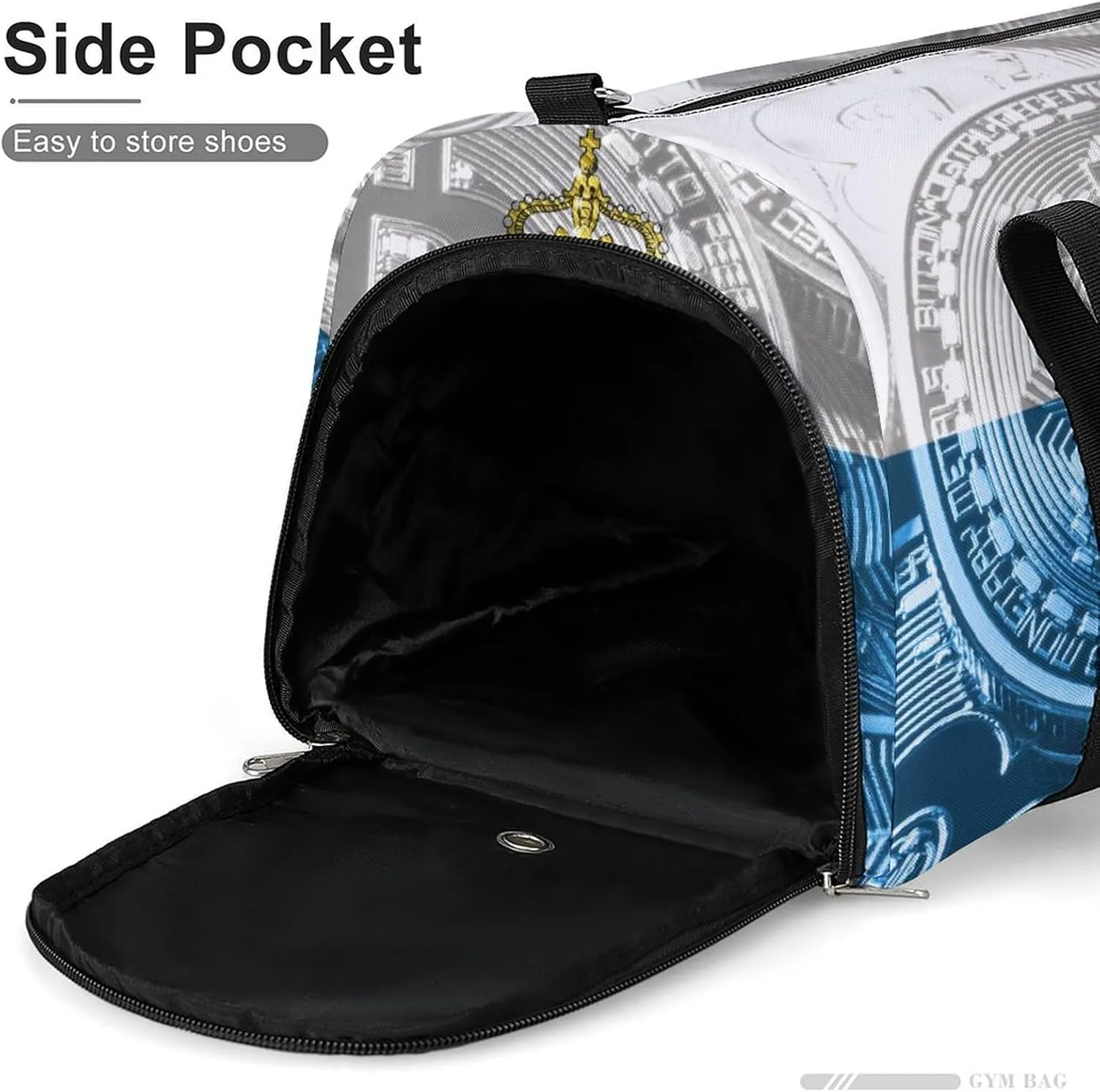 San Marino Flag Bitcoin Travel Duffel Bag with Shoe Compartment for Yoga and Sports