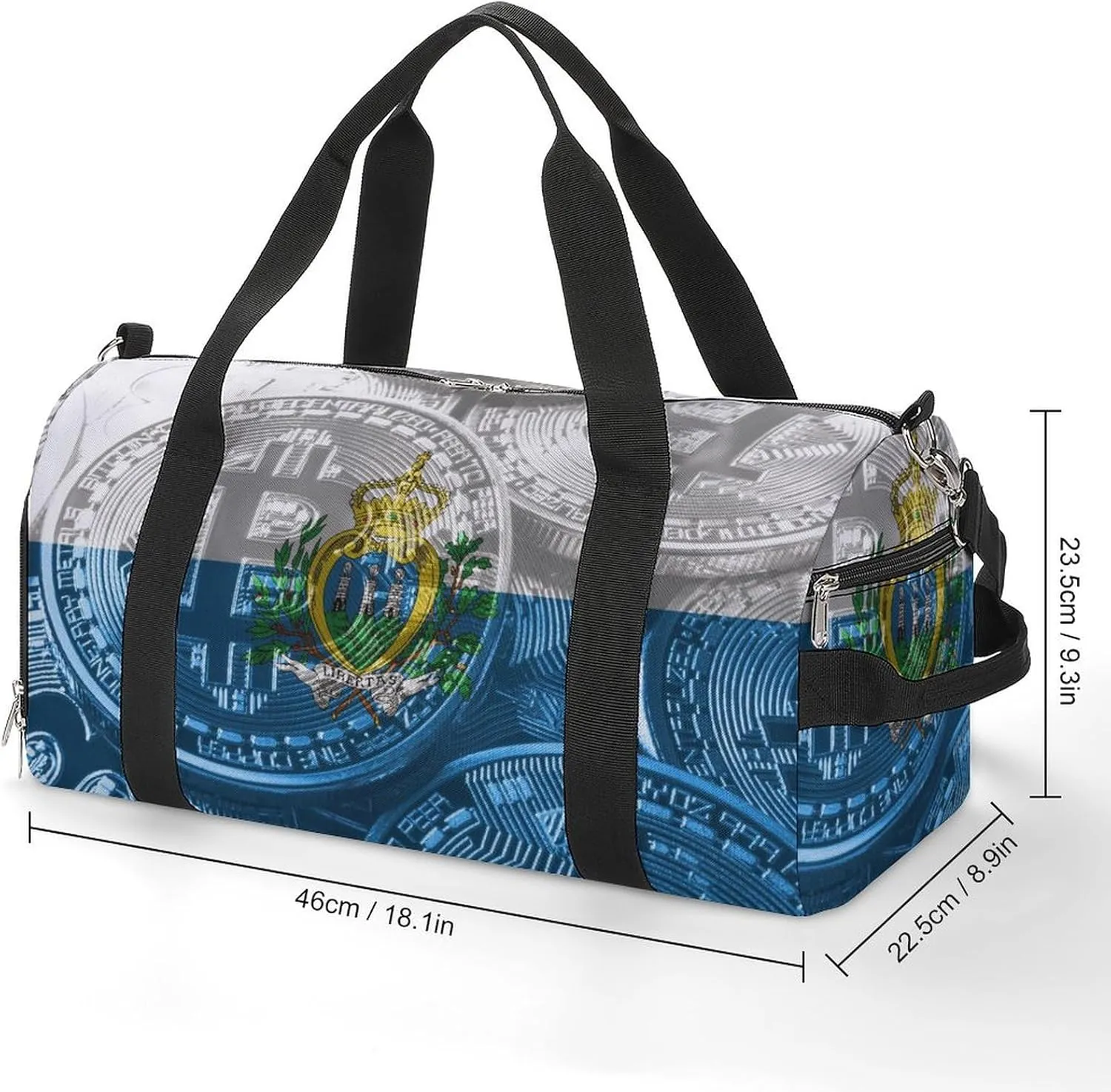 San Marino Flag Bitcoin Travel Duffel Bag with Shoe Compartment for Yoga and Sports