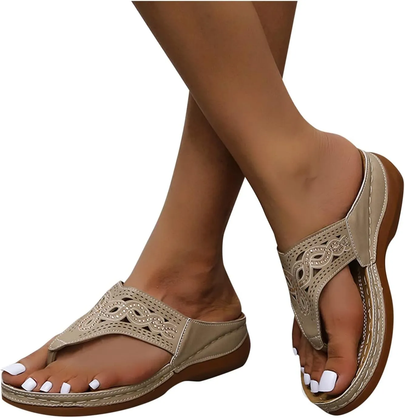 Sandals for Women 2025 Summer Orthopedic Arch Support Wedge Wide Fit Slip on Sandals Lightweight Casual Beach Walking Wedges Flip Flops Shoes
