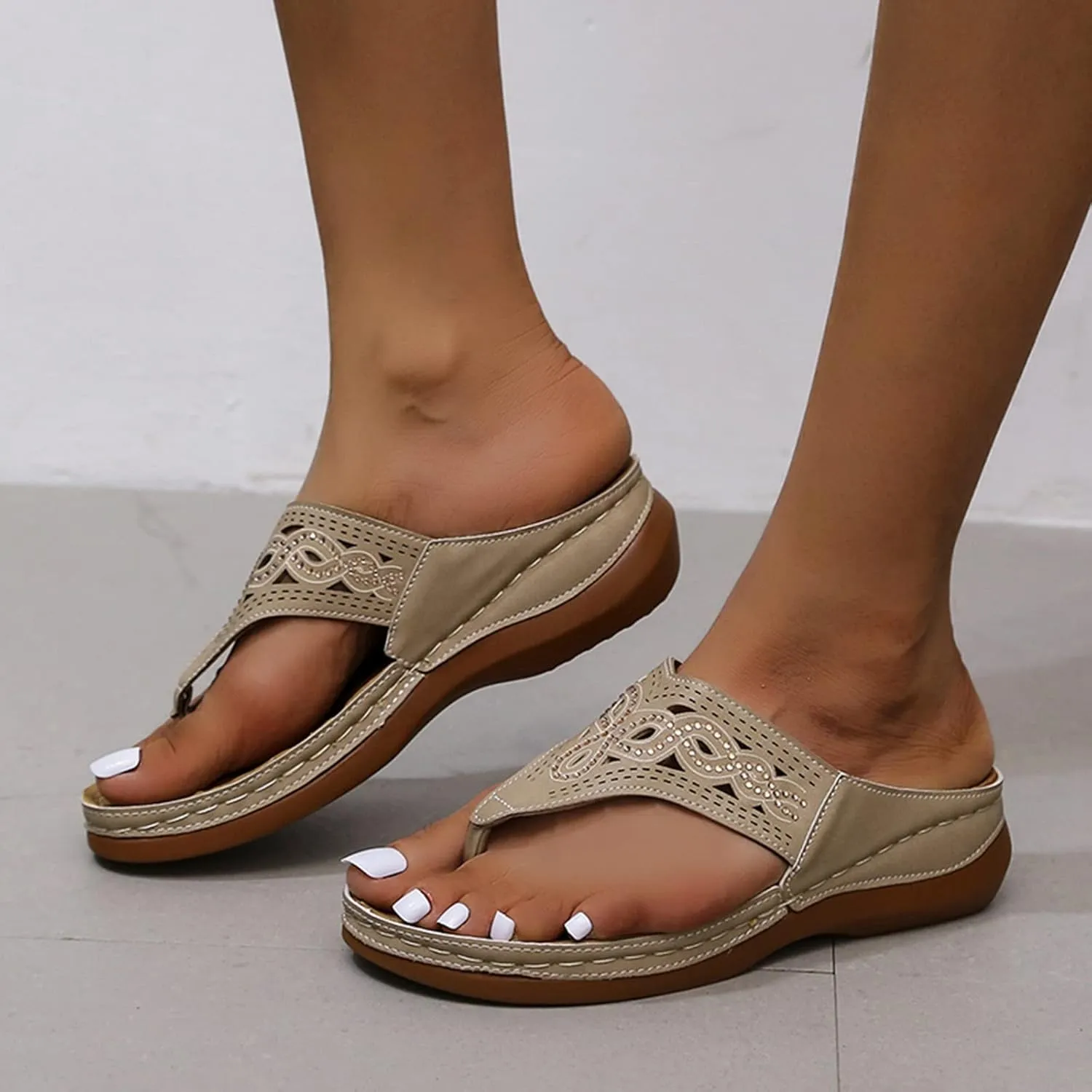 Sandals for Women 2025 Summer Orthopedic Arch Support Wedge Wide Fit Slip on Sandals Lightweight Casual Beach Walking Wedges Flip Flops Shoes