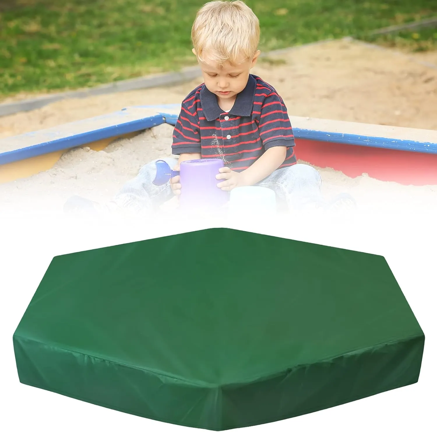Sandbox Cover, Hexagon Sandbox Sandpit Cover with Drawstring Waterproof Sandbox Pool Cover Oxford Protective Cover for Sandpit Canopy Sand Toys Protection Cover for Outdoor (230X200cm)