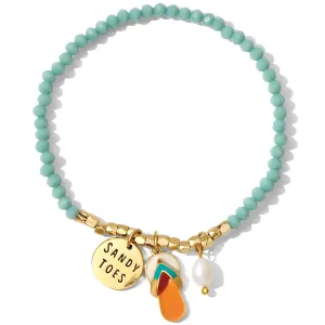 Sandy Toes Beaded Bracelet – Turquoise & Gold Summer Charm Jewelry