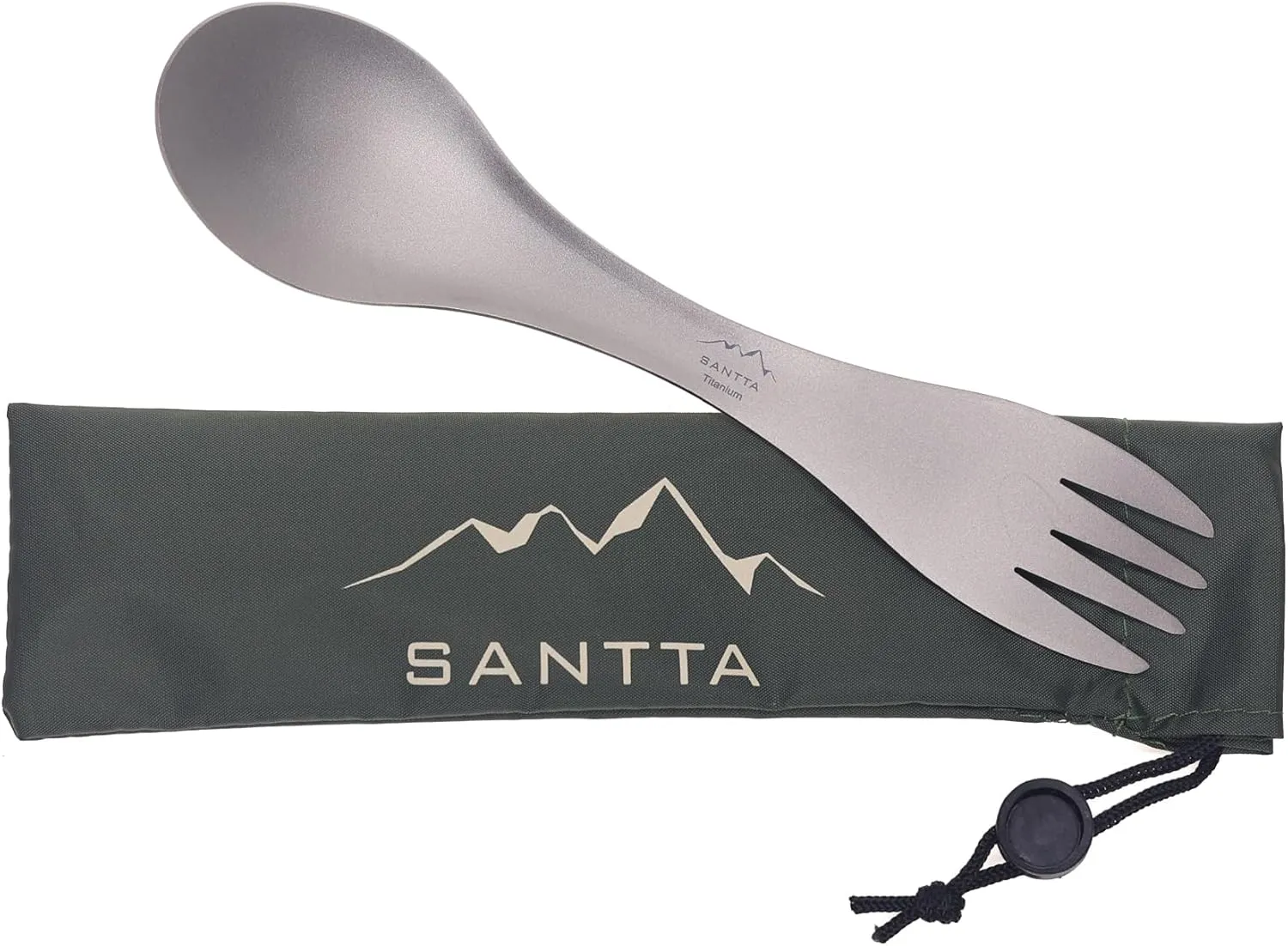 SANTTA Titanium Spork, Ultra Light 2-in-1 Fork and Spoon Combo Camp Utensil with a Carry Bag for Camping, Hiking, Backpacking and Travel
