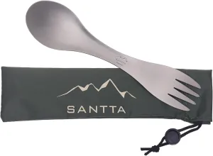 SANTTA Titanium Spork, Ultra Light 2-in-1 Fork and Spoon Combo Camp Utensil with a Carry Bag for Camping, Hiking, Backpacking and Travel