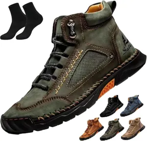 Sawbehind Mens Boots,Sawbehind Leather Shoes, Men's Comfortable Handmade Leather Boots – Waterproof, Outdoor Arch Support Orthopedics Ankle Shoes