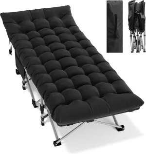Seeutek Folding Camping Cot for Adults with Carry Bag, Portable Bed with Detachable Cushion, Waterproof 1200D Oxford Fabric, Cot Bed for Camping, Hunting, Lounging, Camping Cots, Gray Cot & Black Pad