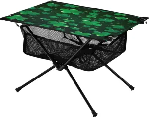Shamrocks Pattern Portable Folding Camping Table, Compact Lightweight Beach Table with Carrying Bag for Outdoor Picnics, BBQs, Camp