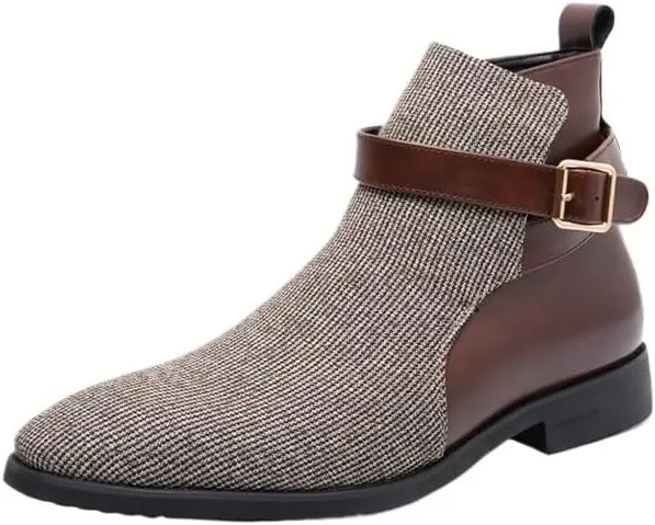 Shoes Men's British Cloth Stitching Leather Boots High-top Comfortable Round-toe Oxford Shoes for Travel Driving Shopping Men Versatile Casual Shoes