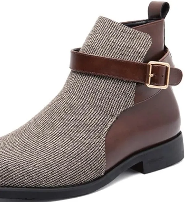Shoes Men's British Cloth Stitching Leather Boots High-top Comfortable Round-toe Oxford Shoes for Travel Driving Shopping Men Versatile Casual Shoes