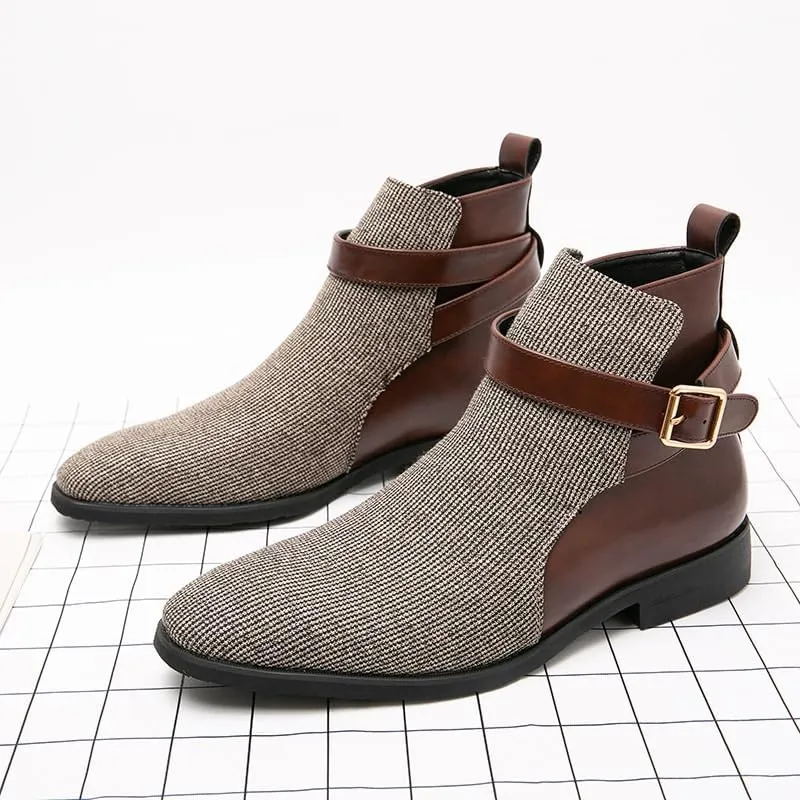 Shoes Men's British Cloth Stitching Leather Boots High-top Comfortable Round-toe Oxford Shoes for Travel Driving Shopping Men Versatile Casual Shoes