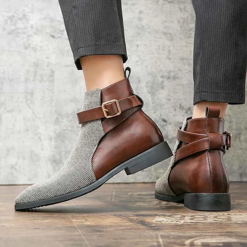 Shoes Men's British Cloth Stitching Leather Boots High-top Comfortable Round-toe Oxford Shoes for Travel Driving Shopping Men Versatile Casual Shoes