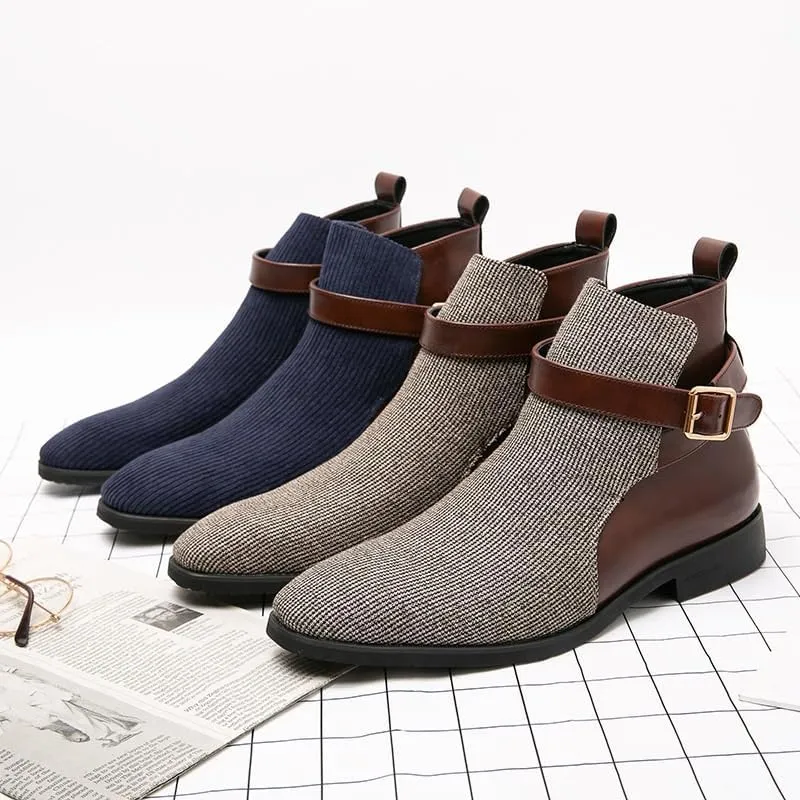 Shoes Men's British Cloth Stitching Leather Boots High-top Comfortable Round-toe Oxford Shoes for Travel Driving Shopping Men Versatile Casual Shoes