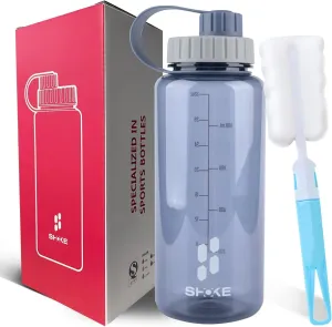 SHOKE 1 Liter Water Bottle, 32oz BPA Free Non-Toxic Tritan Wide Mouth Leakproof Large Sports Water Bottles with Handle, Gym Space Cup For Fitness Yoga Workouts Hiking with Sponge Bottle Brush