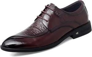Single Season Dress Oxford Shoes for Men Lace Up Crocodile Print Split Toe Vegan Leather Block Heel Resistant Non Slip Anti-Slip Wedding Very Popular Among Young People (Color : Rojo, S