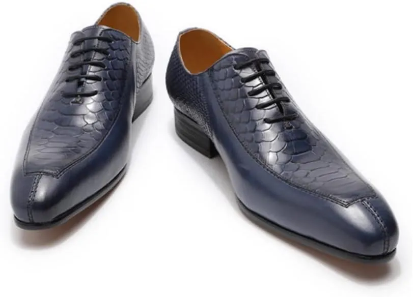 Single Season Oxford Dress Shoes for Men Lace Up Split Toe Pointed Toe Crocodile Embossed Cowhide Rubber Sole Anti-Slip Non Slip Low Top Slip Resistant Wedding Very Popular Among Young pe
