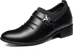 Single Season Oxford Shoes for Men Slip On Pleated Monk Strap Height Increasing Elevator 2.7 Inches Leather Low Top Slip Resistant Anti-Slip Block Heel Non Slip Very Popular Among Young p