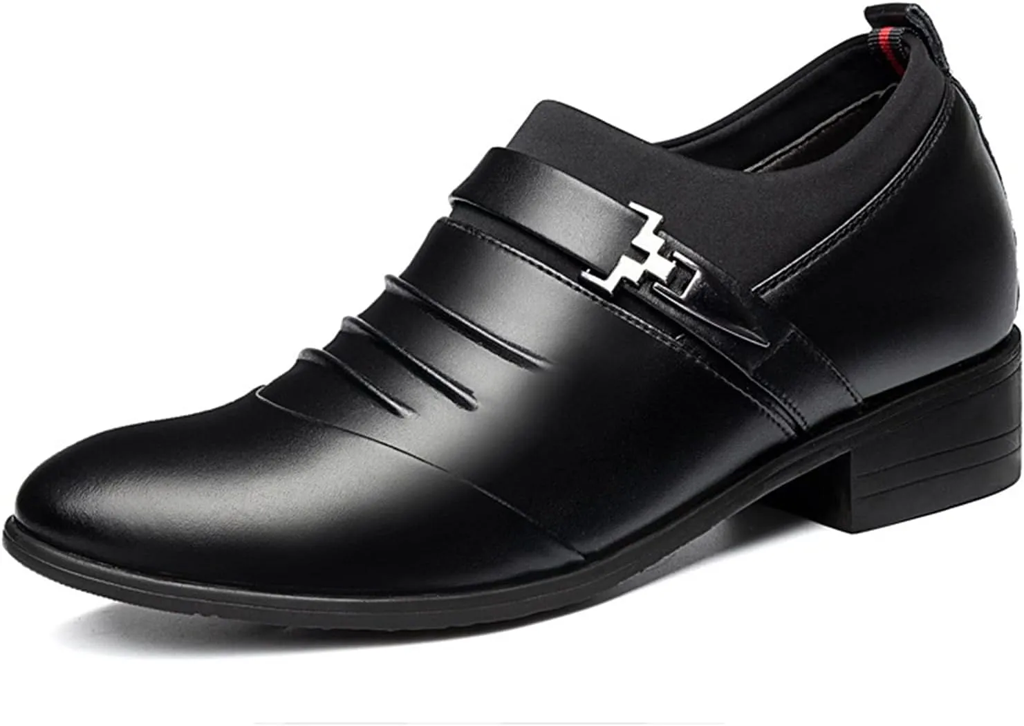 Single Season Oxford Shoes for Men Slip On Pleated Monk Strap Height Increasing Elevator 2.7 Inches Leather Low Top Slip Resistant Anti-Slip Block Heel Non Slip Very Popular Among Young p