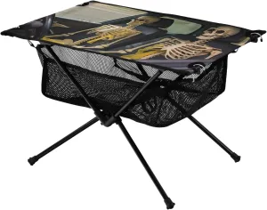 Skeleton Driver Pattern Portable Folding Camping Table, Compact Lightweight Beach Table with Carrying Bag for Outdoor Picnics, BBQs, Camp