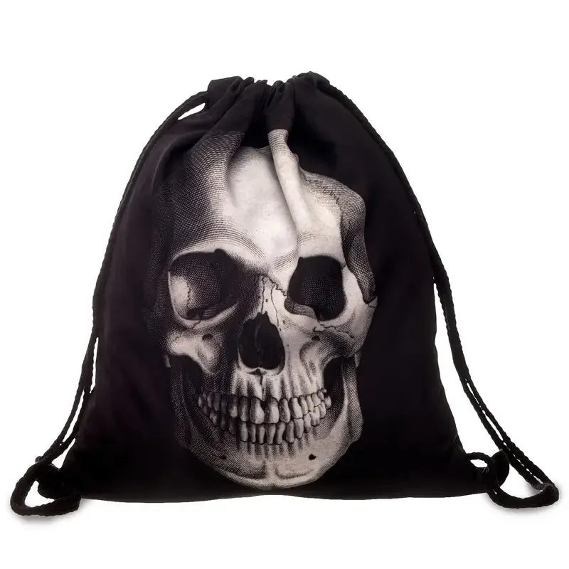 Skull Print Drawstring Sport Backpack