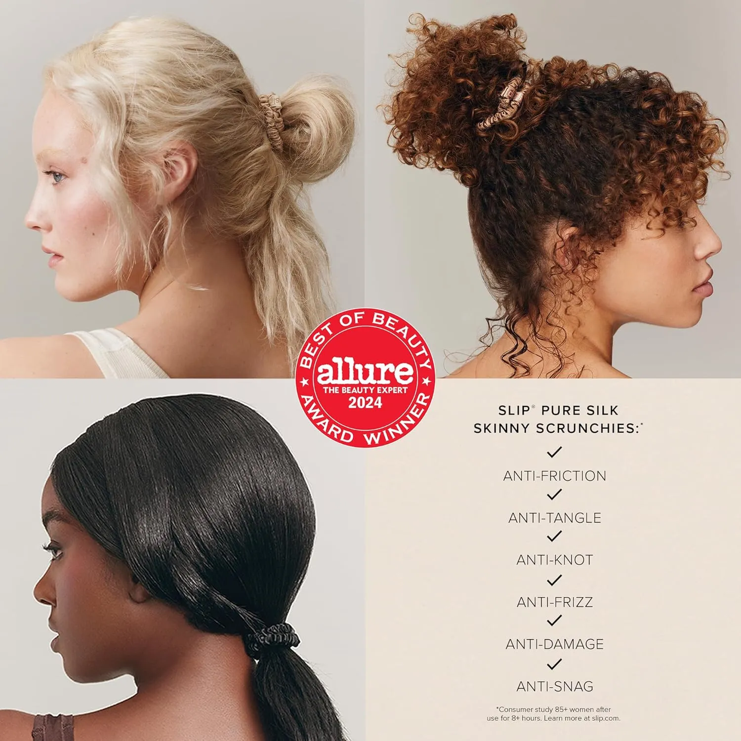 SLIP Amazon Exclusive Skinny Scrunchies: Anti-Crease, Anti-Breakage Slipsilk™ Design Protects Delicate Hair | Includes 3 Pure Silk Scrunchies, Sea