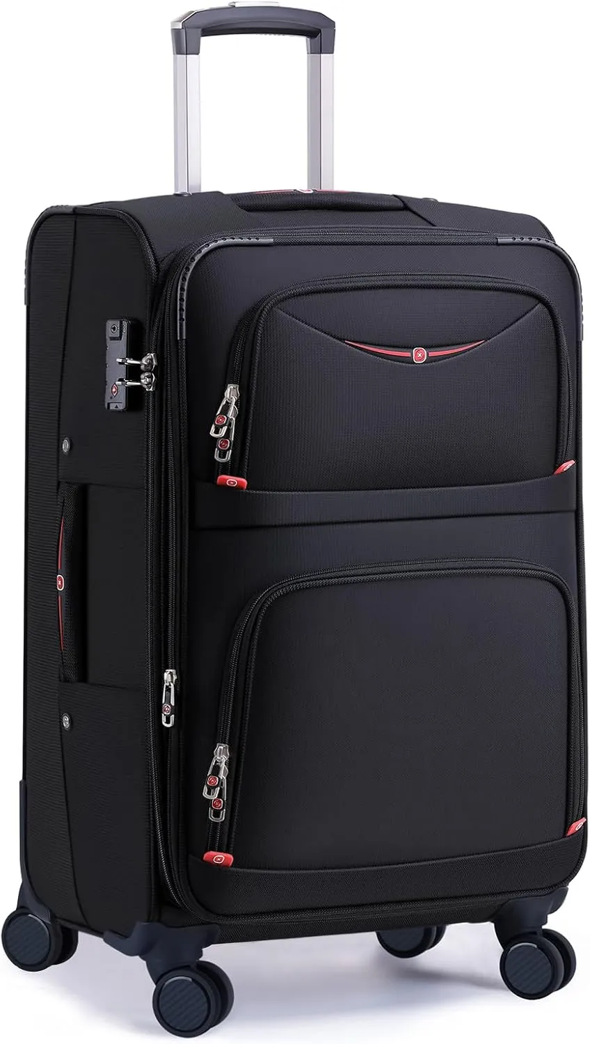 Softside Expandable Luggage with 4 Spinner Wheels, Durable Checked-Luggage Suicase (Black, 27-Inch)