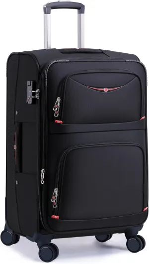 Softside Expandable Luggage with 4 Spinner Wheels, Durable Checked-Luggage Suicase (Black, 27-Inch)