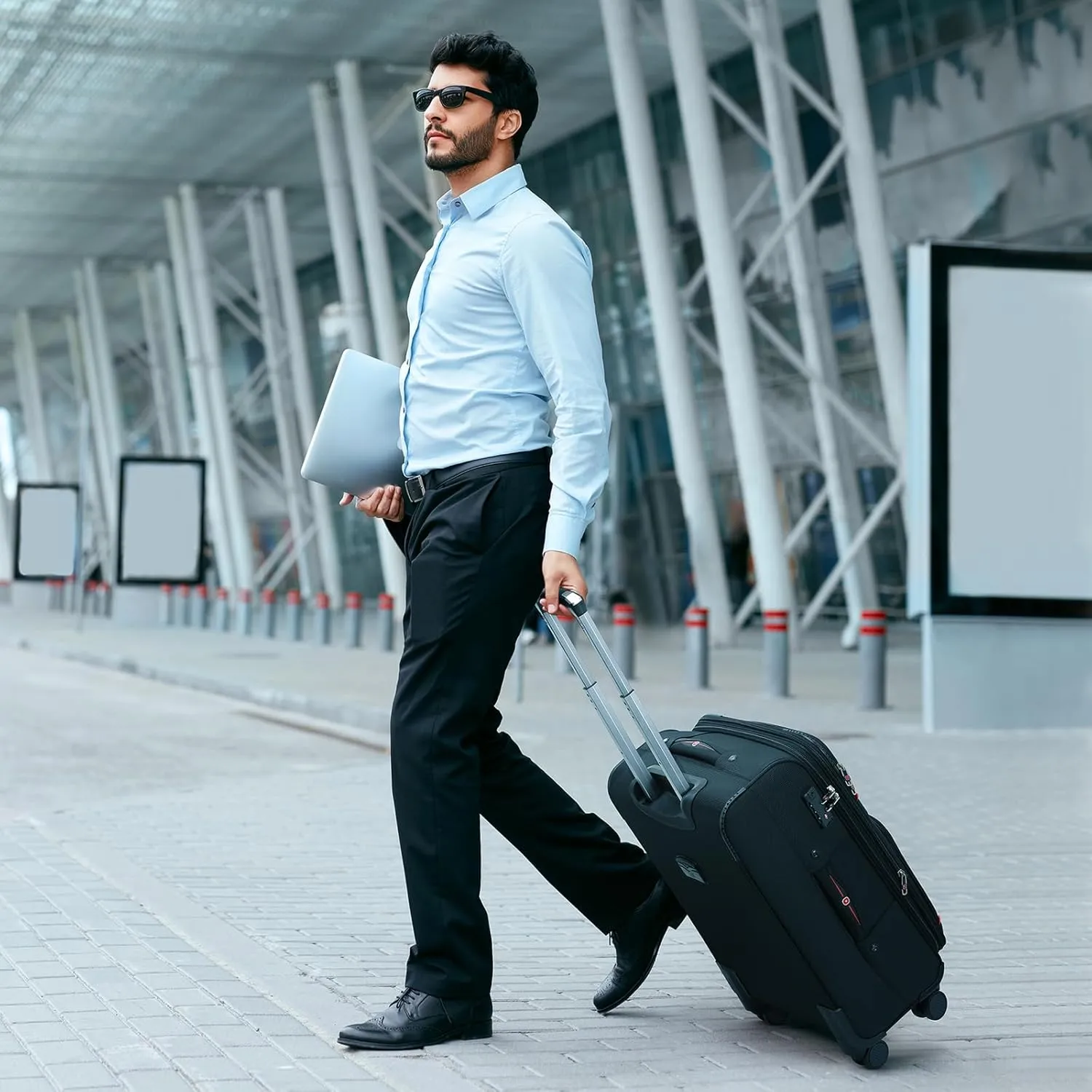 Softside Expandable Luggage with 4 Spinner Wheels, Durable Checked-Luggage Suicase (Black, 27-Inch)