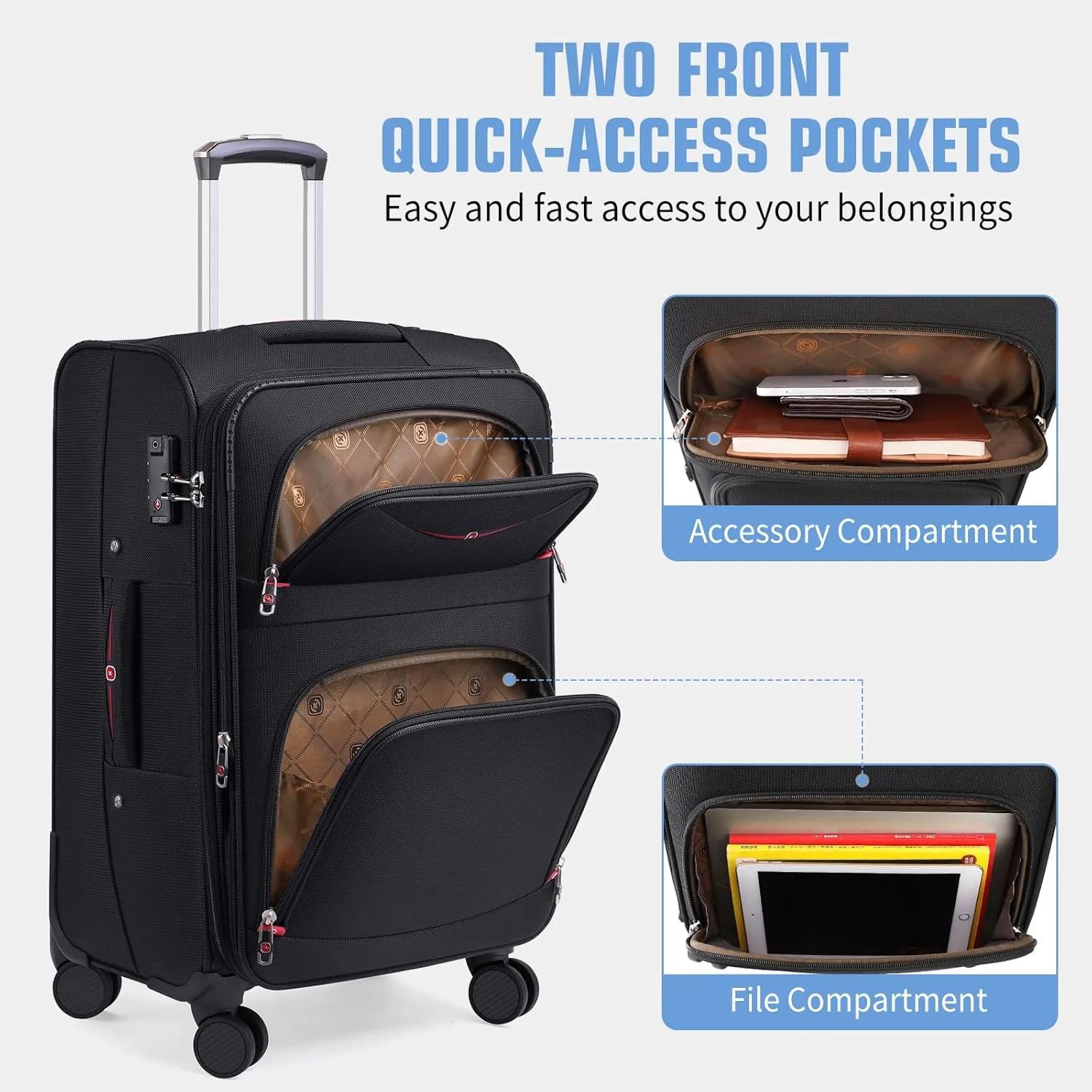 Softside Expandable Luggage with 4 Spinner Wheels, Durable Checked-Luggage Suicase (Black, 27-Inch)