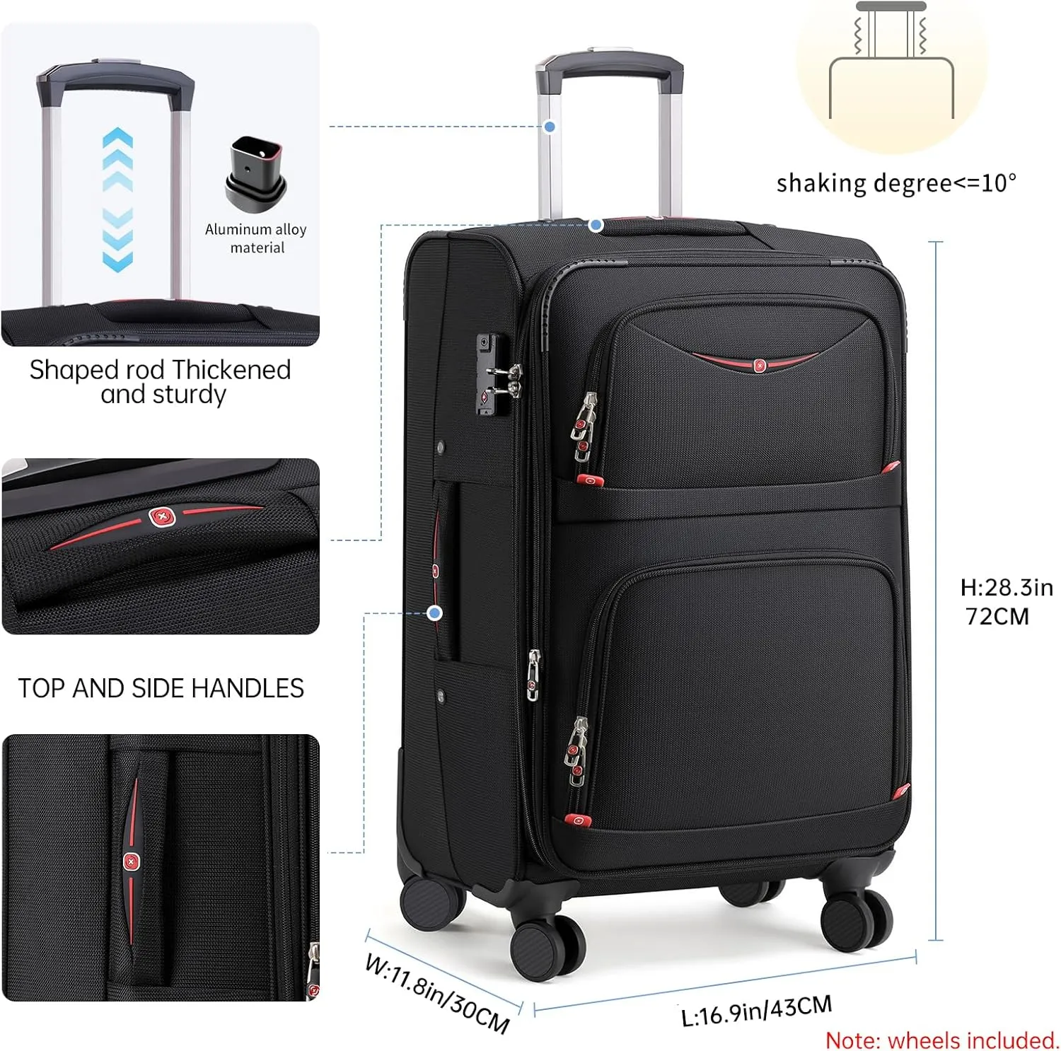 Softside Expandable Luggage with 4 Spinner Wheels, Durable Checked-Luggage Suicase (Black, 27-Inch)