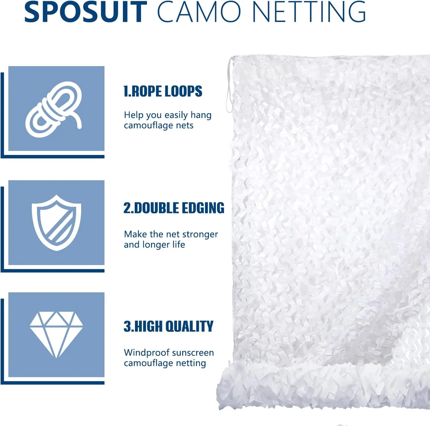 Sposuit Camo Netting - Camouflage Net Bulk Roll for Hunting Military, Party Decorations, Sunshade, Camping Ghillie Netting