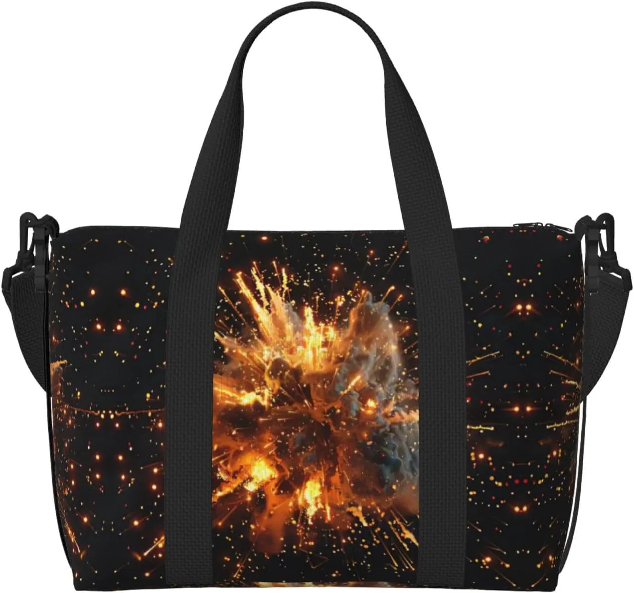 SSIMOO Explosion Firework 3d Print Versatile Travel Duffel Bag,The Companion For Business And Personal Trips, Black
